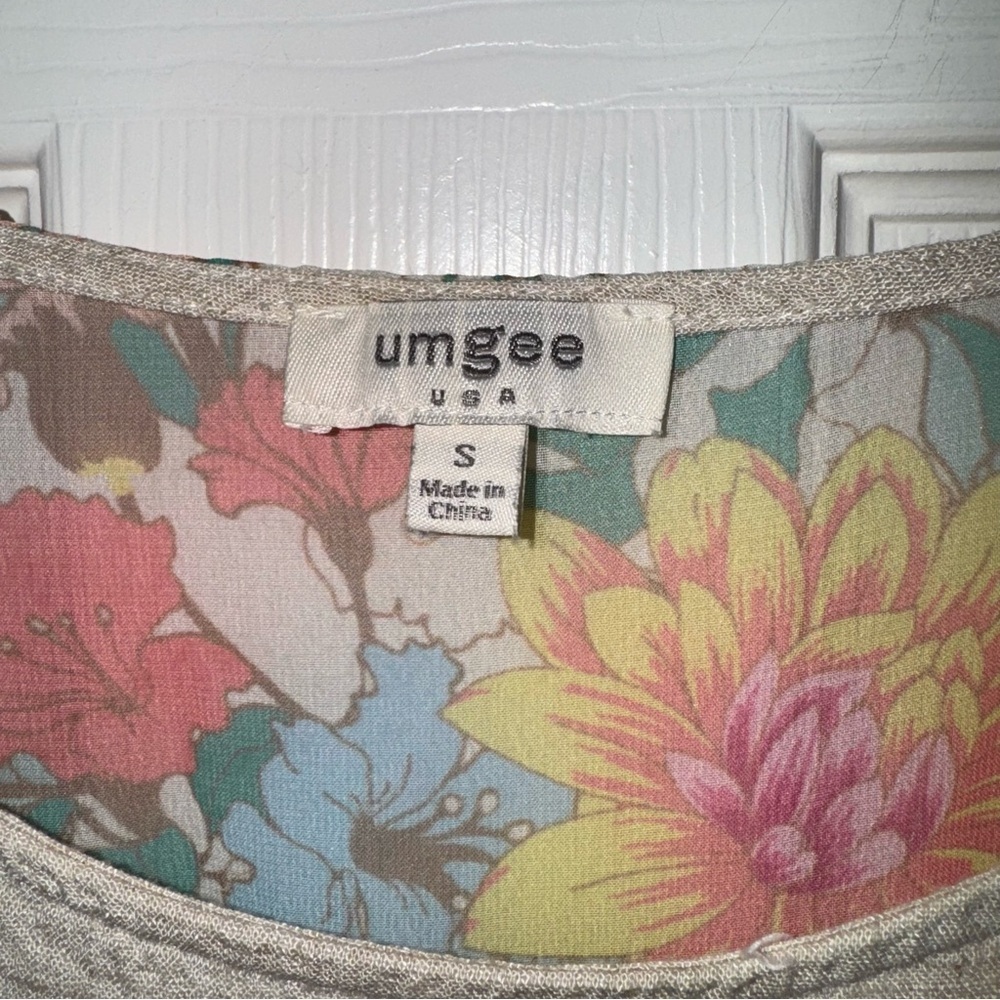 Umgee Beige Mini Linen Dress with High Low Ruffle Fringe and Floral Print - Picture 3 of 16